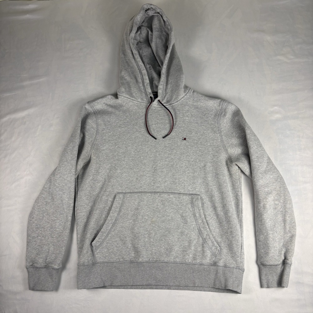 Tommy Hilfiger Mens Gray Fleece Pullover Hoodie Logo Pockets 78J6490/031 M